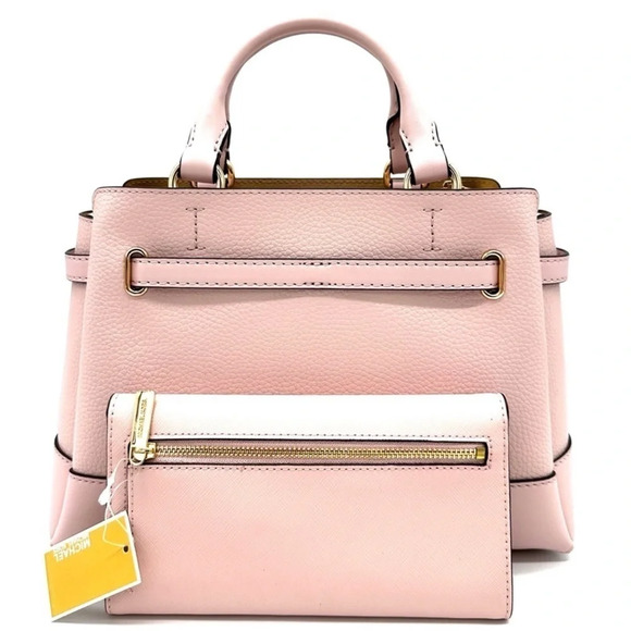 Michael Kors Reed Small Satchel Crossbody Bag & Large Trifold Wallet Light Pink - Picture 5 of 16